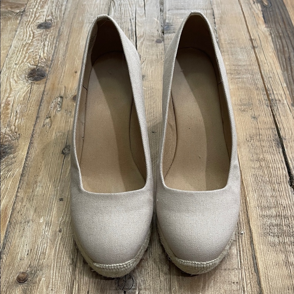 J. Crew Factory Beige Espadrille Wedge Pumps - Picture 3 of 7
